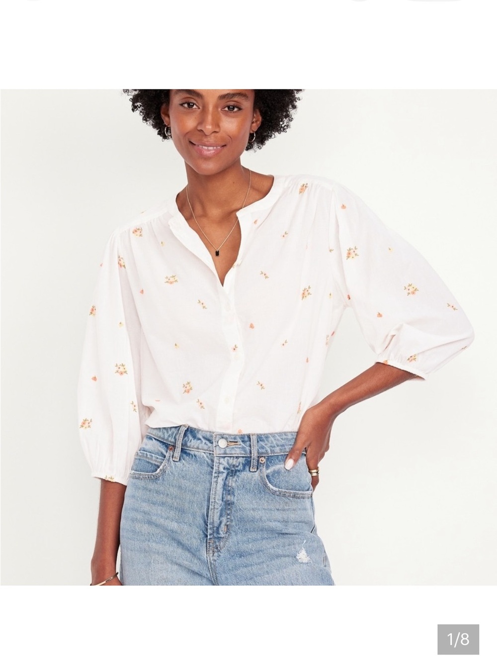 Old Navy White floral embroidered Puff Sleeve Blouse